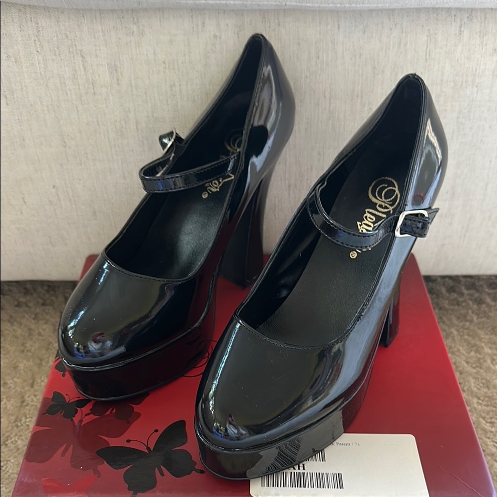 Pleasers Black Patent Leather Mary Jane Heels